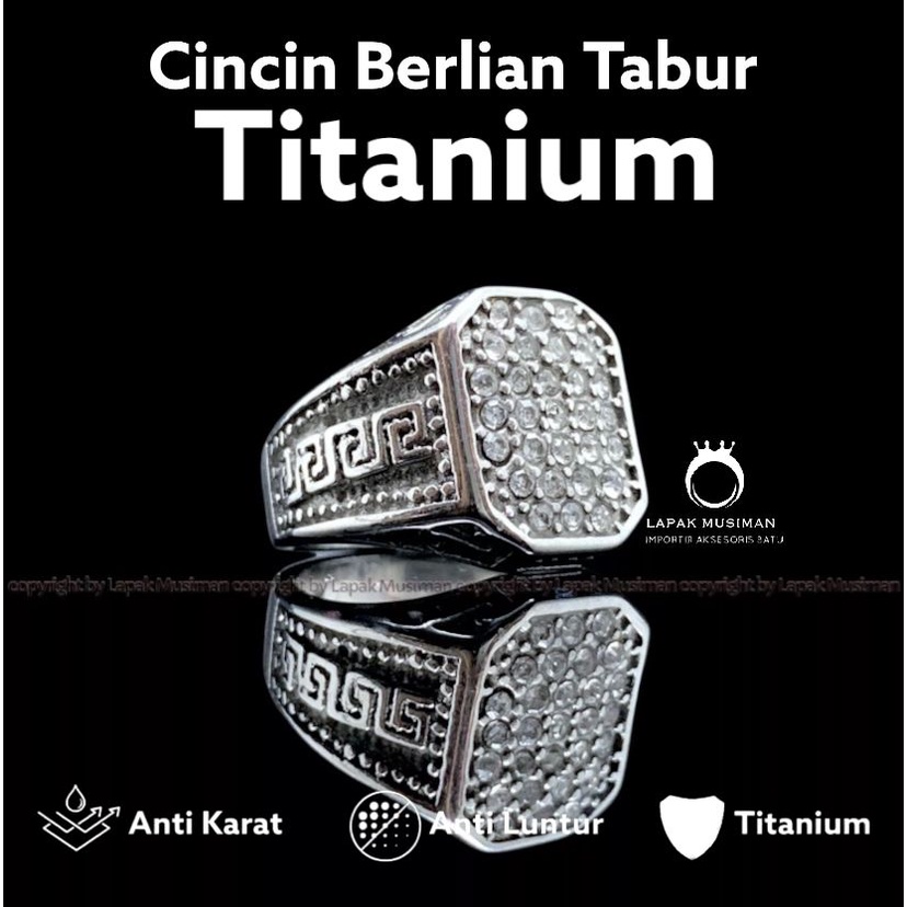 Cincin Titanium Pria Silver Anti Karat Seumur Hidup Batu Berlian