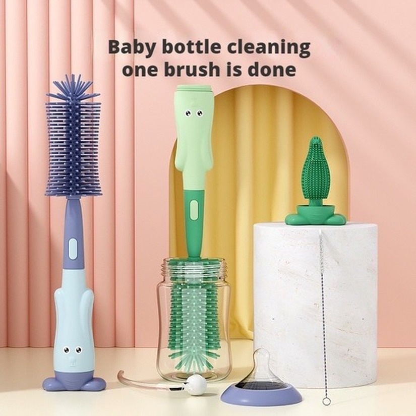 ✅COD ✅3pcs / set Sikat Pembersih Botol Susu Bayi 3 in 1 Multifungsi Bahan Silikon BPA Free Dapat Berputar 360 Derajat✅wallmart88.id