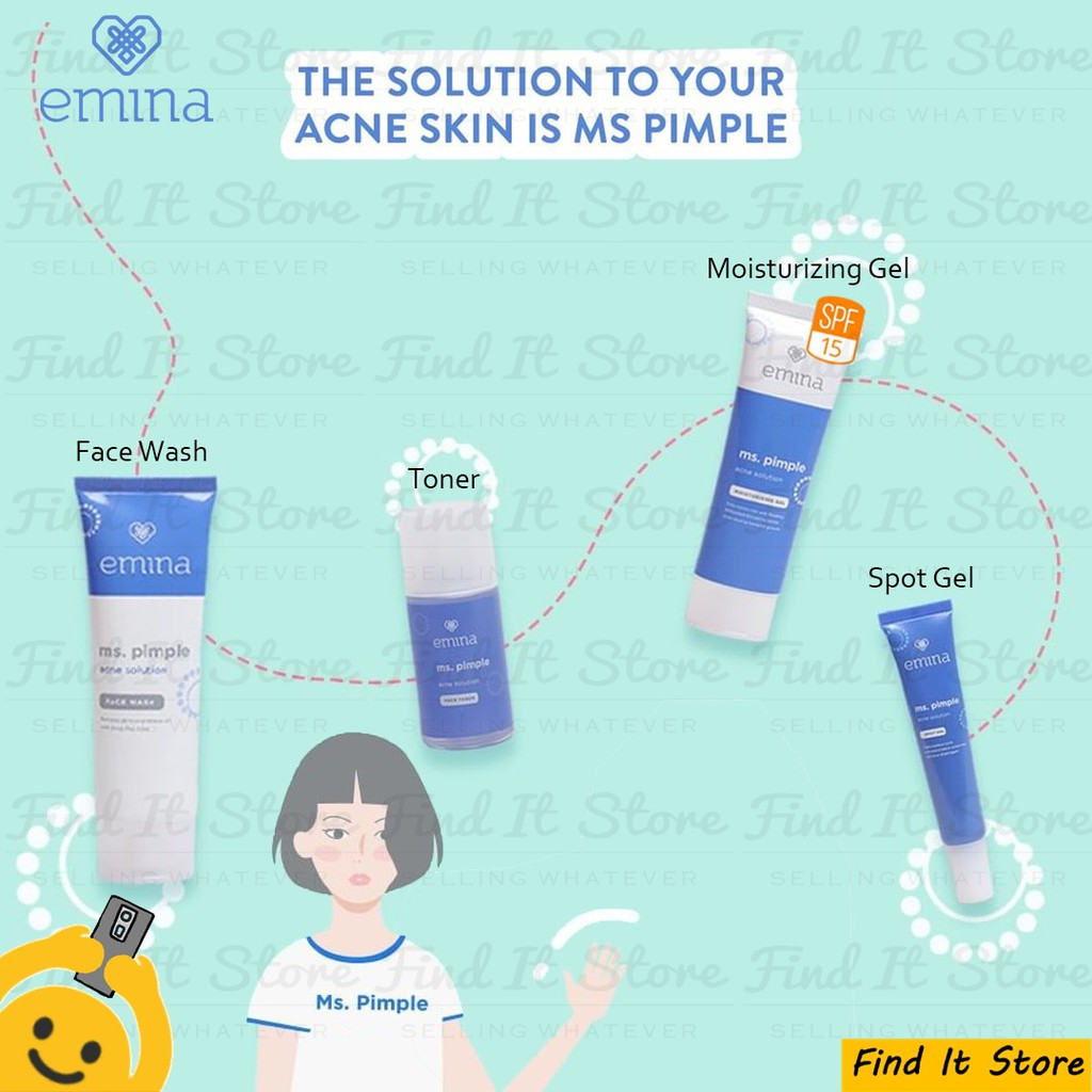 Emina Ms Pimple Acne Solution Series Face Wash | Toner | Moisturizing | Spot Gel | Sebum Fighter