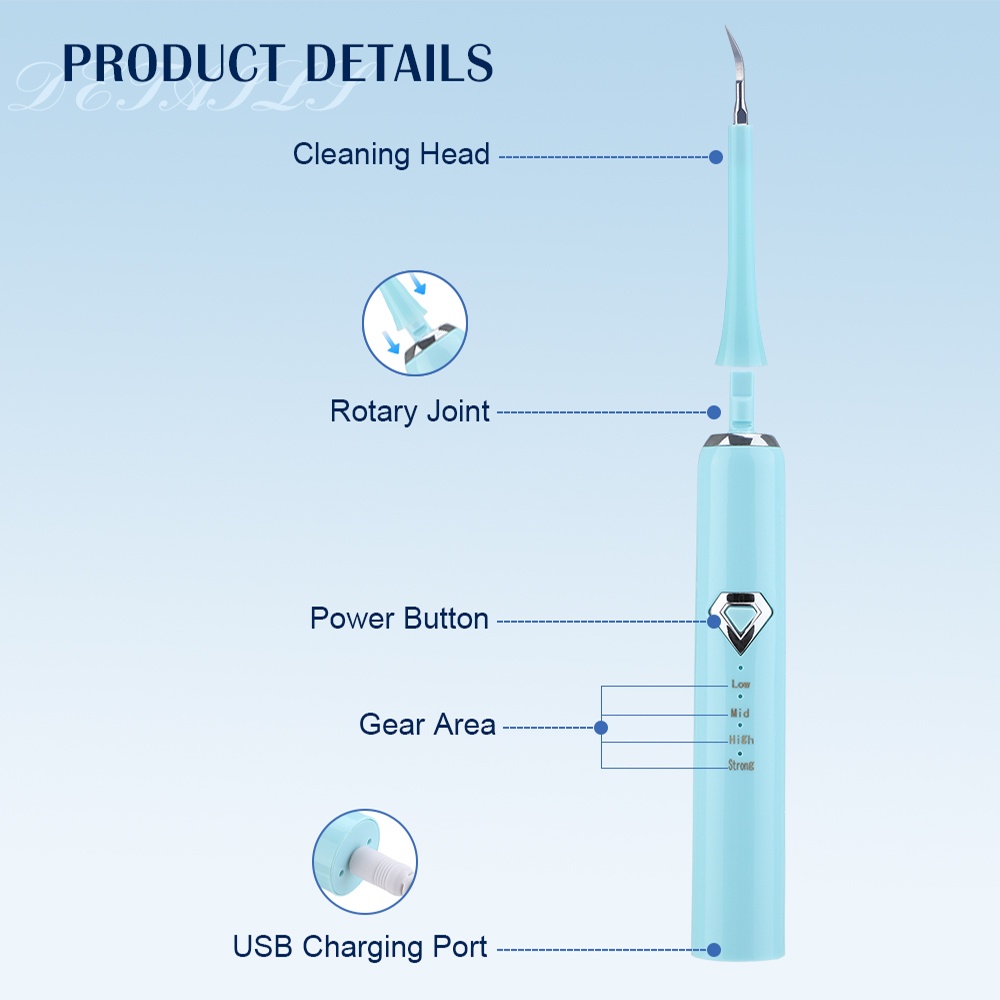 2 in 1 Electric Ultrasonic Sonic Dental Scaler USB Toothbrush Tooth Cleaner IPX7 Waterproof Whiten Teeth Tartar Remover Tool FREE 5 Aksesoris
