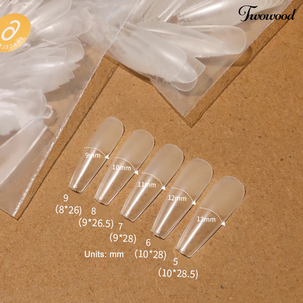 Twowood 50Pcs / Kantong Kuku Palsu Transparan Ultra Tipis Bentuk T Tahan Lama Untuk Nail Art Wanita