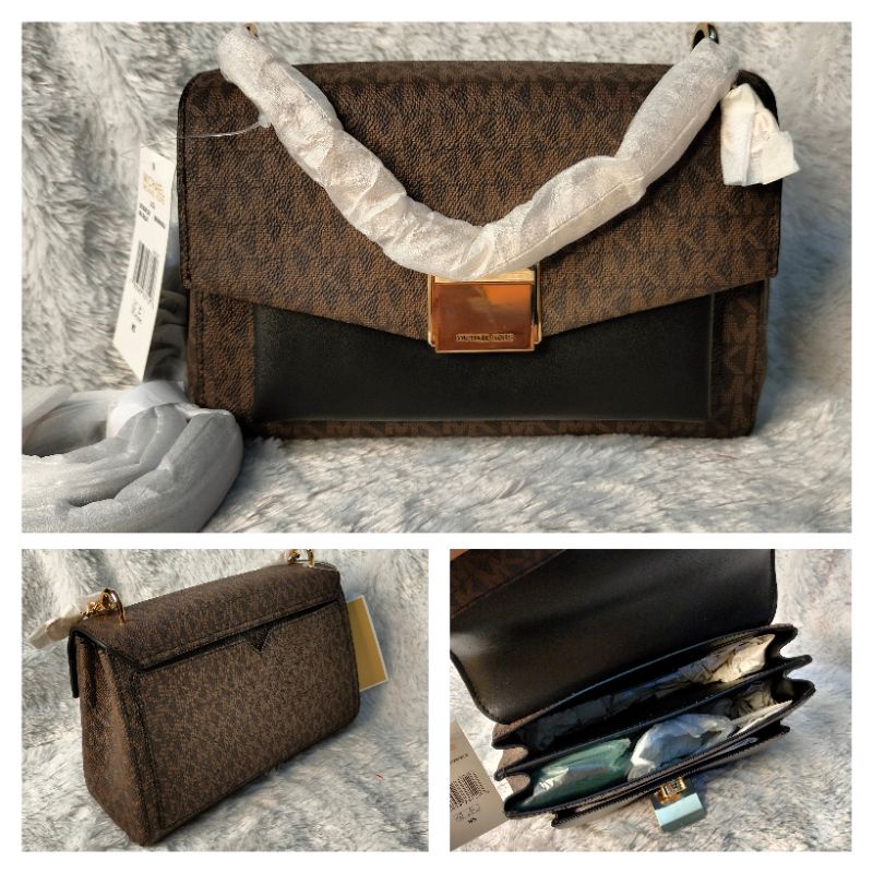 TAS WANITA BRANDED - MK LITA MEDIUM SHOULDER BAG BROWN BLACK