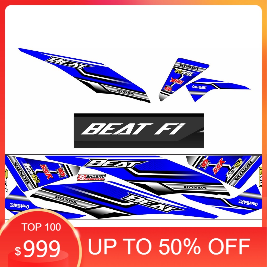 KAFFA STIKER STRIPING/STICKER VARIASI MOTOR HONDA BEAT FI MOTIF ROAD RACE BIRU POLET VARIASI