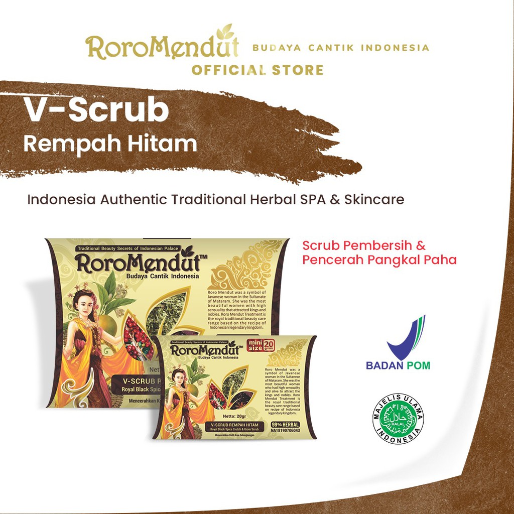 Roro Mendut V-Scrub Lulur Pemutih Bokong Dan Selangkangan Mini Size 20gr Pencerah Pantat Bpom Ampuh