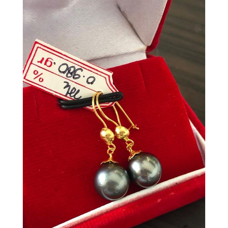 Anting wanita emas 22 karat mutiara laut|mutiara laut hitam GRADE A|anting emas simple mutiara asli