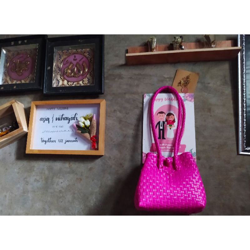 TAS ANYAM JALI-JALI BOX WARNA POLOS LONG HANDLE