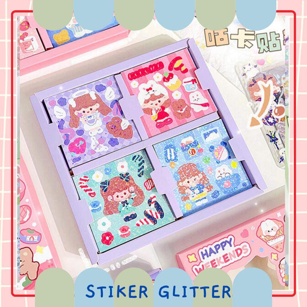 Stiker Glitter 1 Pak Isi 25 lembar Planner Scrapbook Cute Tempel Aesthetic Dekorasi Sticker