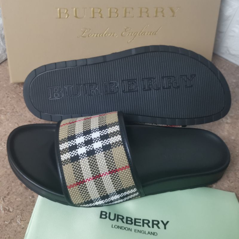 sandal pria burberry mirror quality sendal cowok selop slide flat