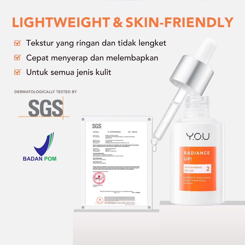 YOU Radiance Up! Antioxidant Serum Indonesia / Serum Wajah 20ml / SymWhite 377 &amp; Niacinamide Korean Camellia Extract Carnosine Vitamin C / Essence Ampoule / Pure Cica Essence Deep Moisturizing Cream / Y.O.U 3 Step Brightening Skin Look Series Paket Bundle