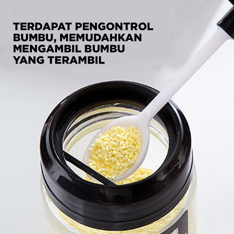 TEMPAT BUMBU DAPUR GULA GARAM SERBAGUNA BOTOL BUMBU DAPUR DILENGKAPI SENDOK - KACA