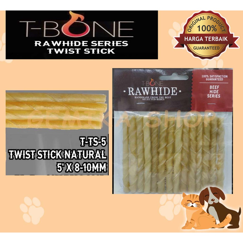 Rawhide T-Bone Natural Stick Twist 5&quot; - Snack Anjing