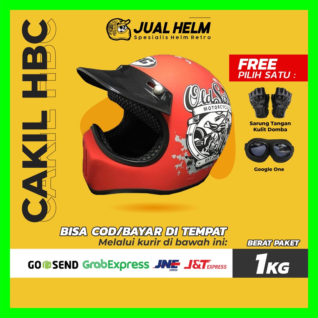 HELM CAKIL HBC NEW OLD SCHOOL MERAH ( Fullface / Retro / Klasik / Vespa )