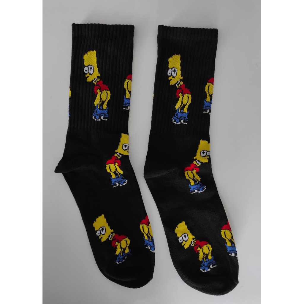 Kaos Kaki Panjang Pria Distro Kuzatura Skate Futsal Merah Hitam Motif Bart Simpson Bendera Amerika