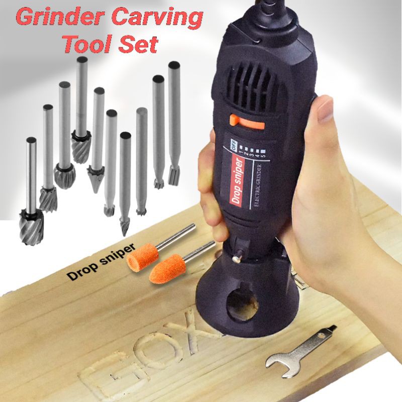 Set Mesin Ukir Kayu Elektrik Bor Mini Grinder Wood Carving Chisel