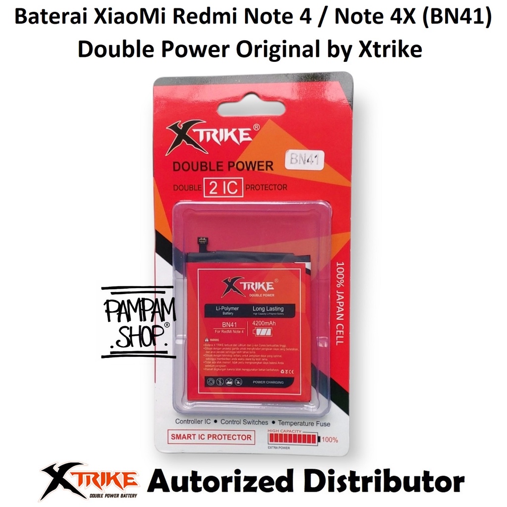 Baterai Xtrike Double Power Original XiaoMi BN41 Redmi Note 4 4X Mediatek Batre Batrai Battery Handphone HP Ori