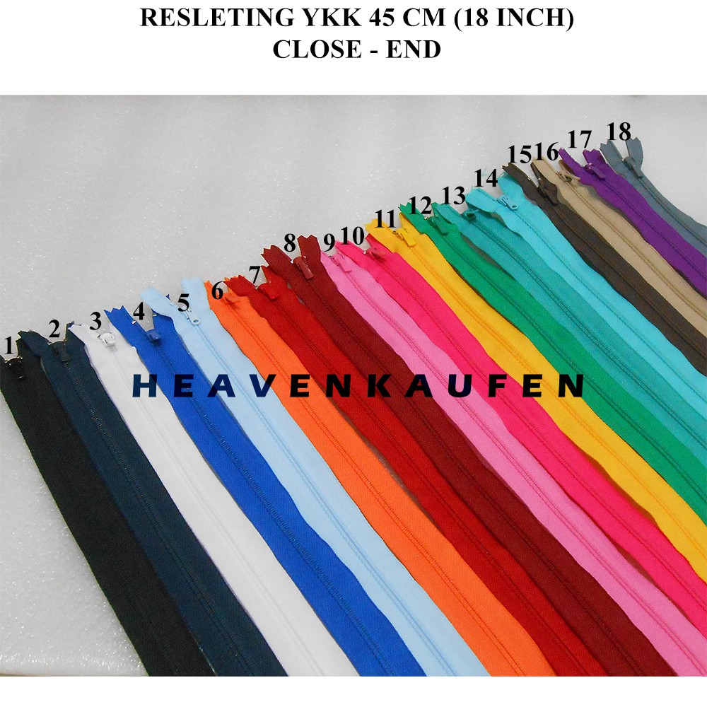 Resleting / Zipper YKK 45 cm Murah Warna Warni Untuk Resleting Busana Pakaian Dll