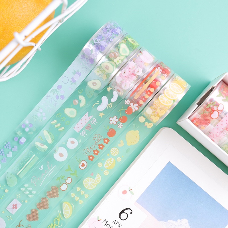 

Washimoshi Masking washi tape set transparant Fruits Design