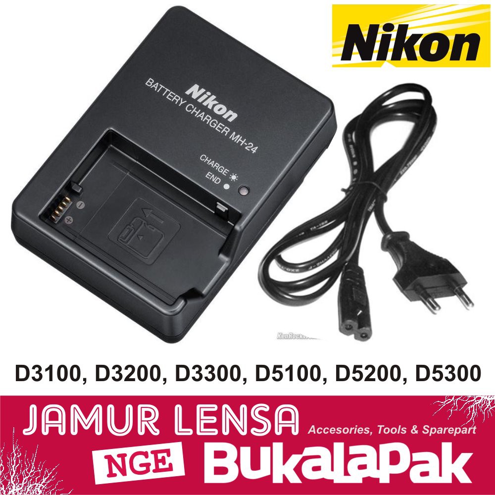 Charger Nikon Mh-24 Nikon D3100, D3200, D3300, D5100, D5200, D5300 + Kabel Power New  Terbaru