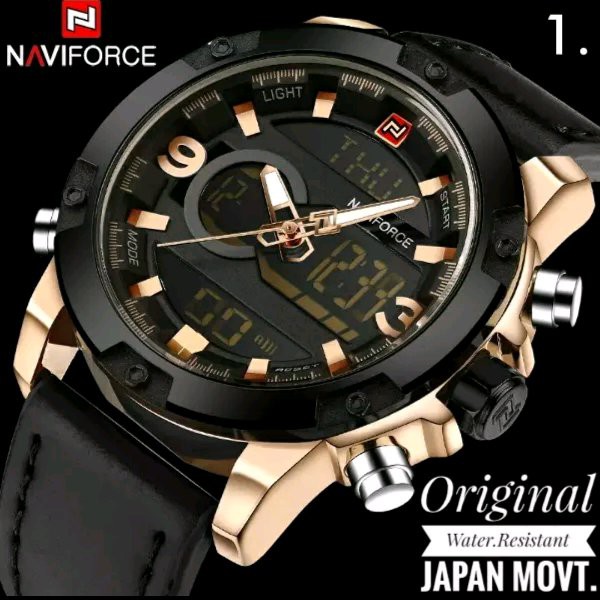 Anti Air - Jam Tangan Pria Original Naviforce 9097 Leather Strap by hargajam cowok ori anti air