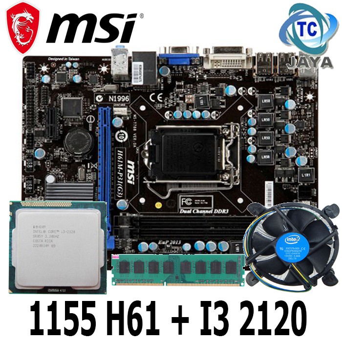 MOBO LGA 1155 H61 MSI Plus Processor i3 2120 + RAM 4GB