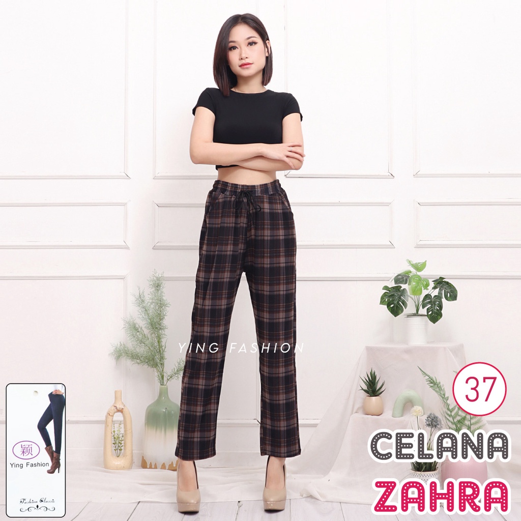 CELANA YING # 37 / CELANA SALUR WANITA / CELANA HITAM / CELANA BAHAN MELAR / Celana tartan kotak wanita / CELANA YING FASHION