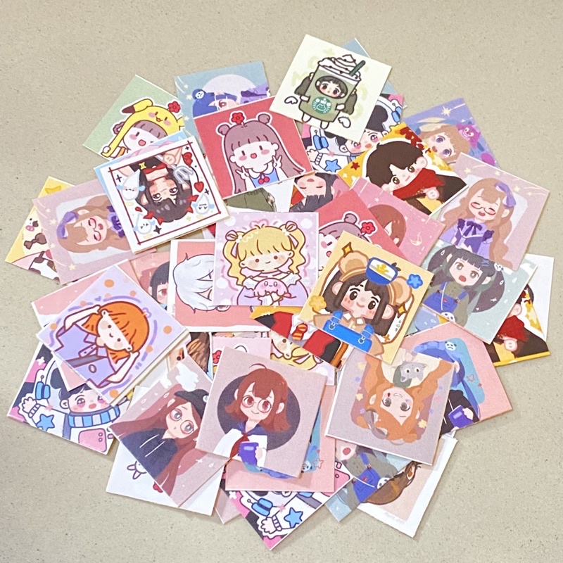 

(20 Pcs) Sticker Lucu Aesthetic Stiker Lucu Motif Wanita Chibi Bear Kotak Kotak Sticker HP Bujo Diary