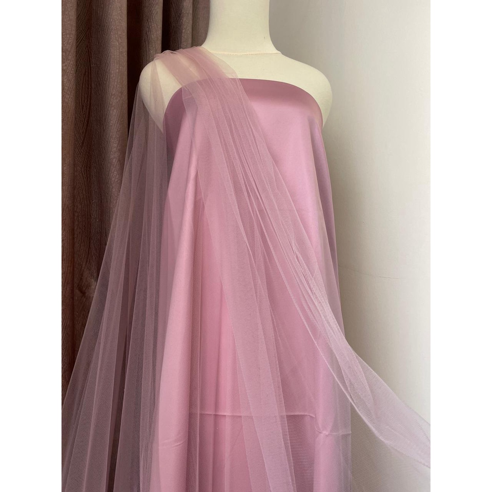 Kain Tile Tulle Halus Polos Soft Tulle Warna Merah Muda Rosegold