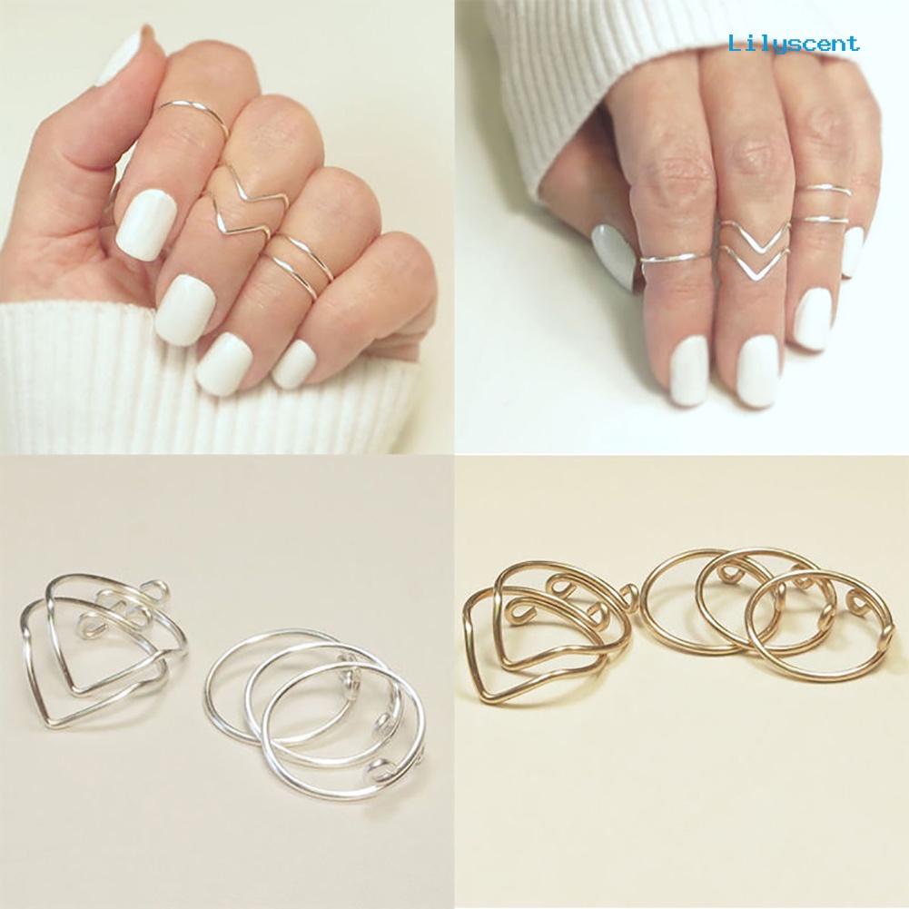 5pcs / Set Cincin Knuckle Bahan Alloy Untuk Wanita