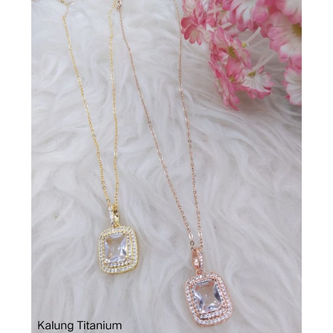 kalung titanium rantai liontin batu permata