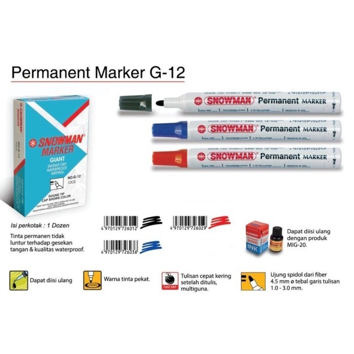 

SJS Snowman Spidol Permanent G-12/ Permanen/ Marker Permanent