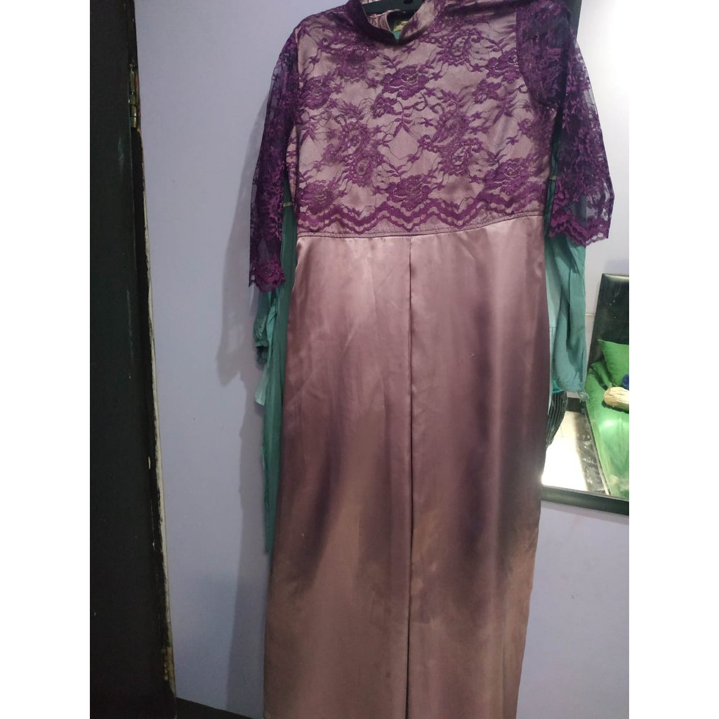 Preloved Long dress bahan satin atasan brukat