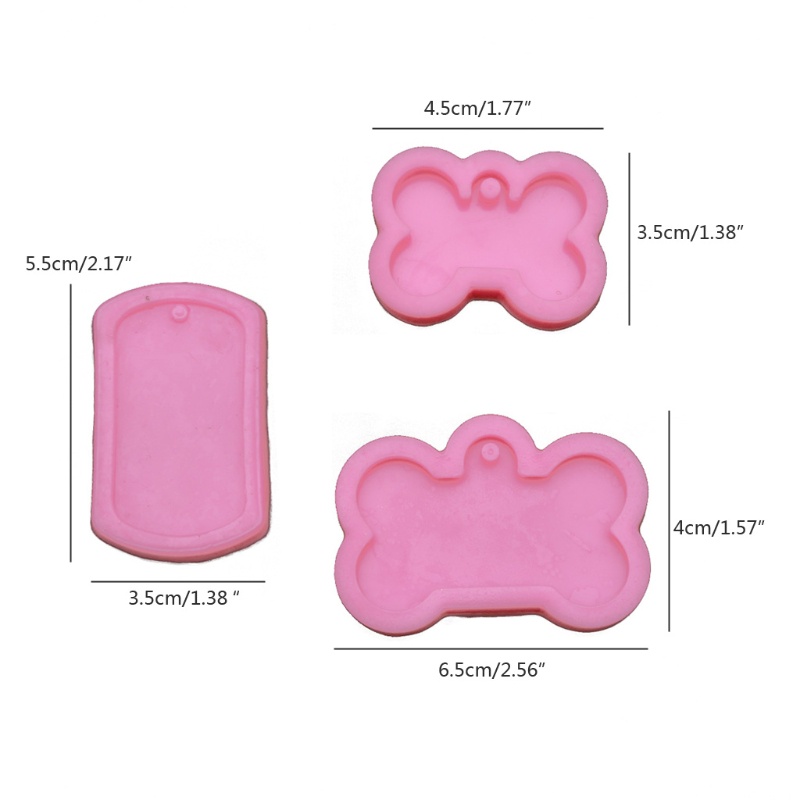 SIY  3Pcs Dog Tags Pendant Resin Casting Mold Kit Silicone Military Bone Shape Tag Pendant Keychain Mold Jewelry Making Tools