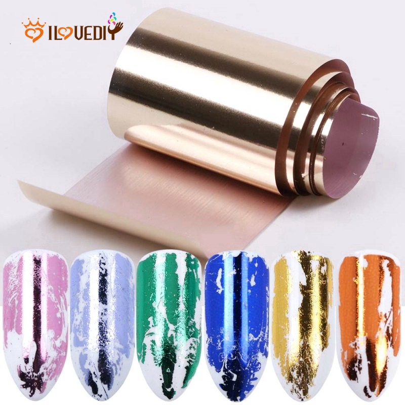 14 Lembar/Set Stiker Kuku Foil Holografik Motif Bintang Efek Cermin Transfer Air Untuk Dekorasi Manicure/Nail Art