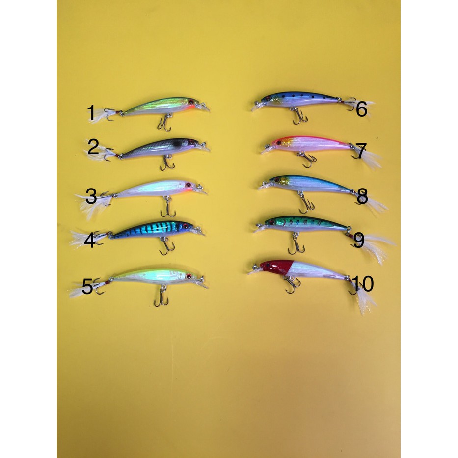 Umpan pancing fisihing lure minnow with feather hooks