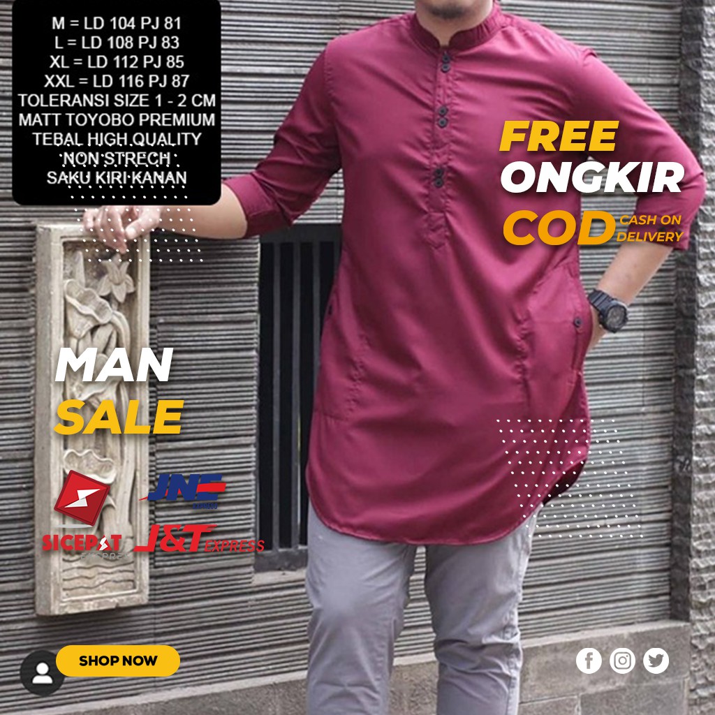 BAJU KOKO PRIA MUSLIM WARNA MAROON LENGAN PENDEK STYLE CASUAL BAHAN TOYOBO ORI BEST QUALITY IMPORT