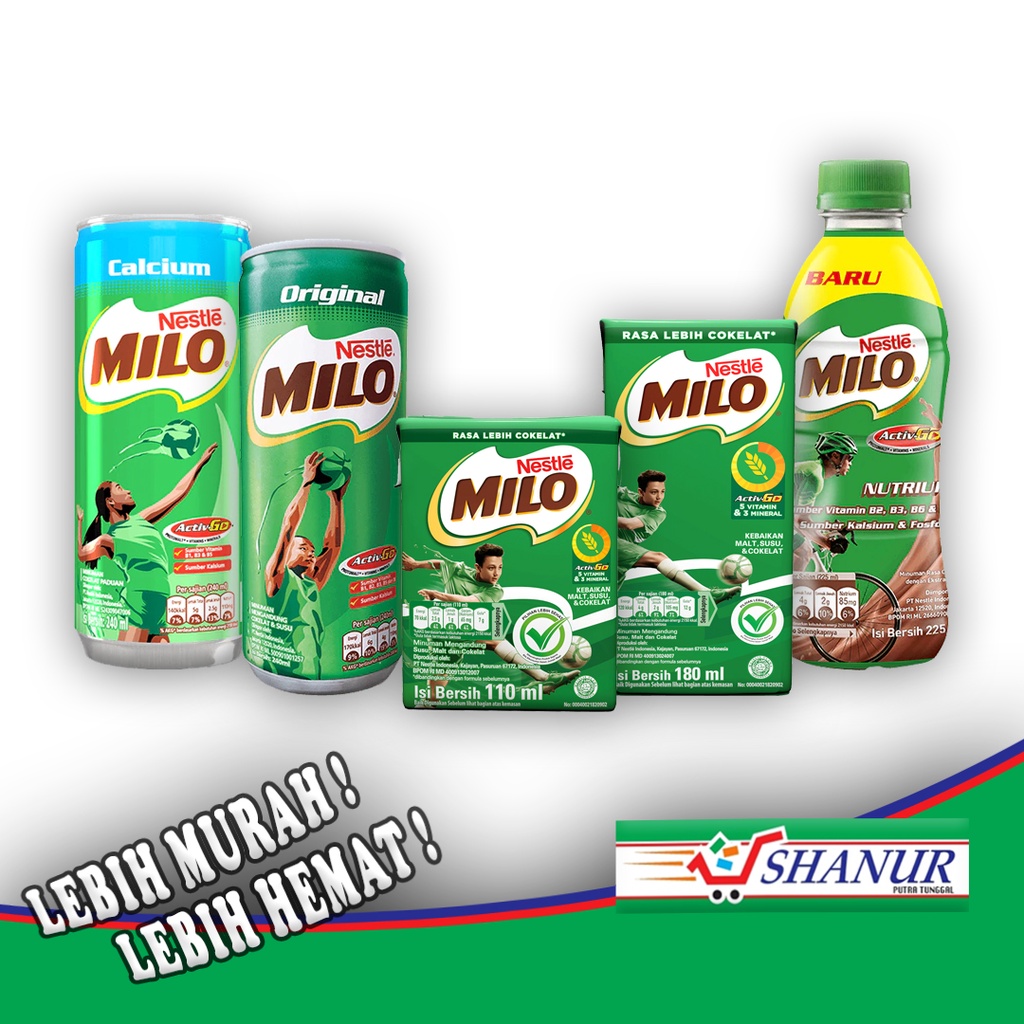 

Milo UHT siap minum Kotak(110ml/180ml), Kaleng(Original/Calsium), Botol