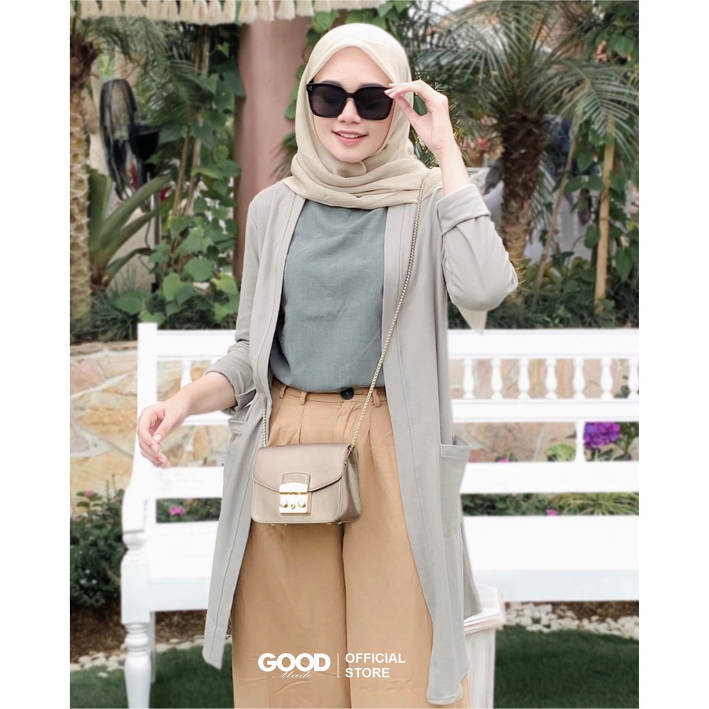 GOOD MADE - Long Cardigan Panjang | Cardigan Lacost Wanita | Muslimah Kardigan | Outer Polos | Atasan Wanita | COD