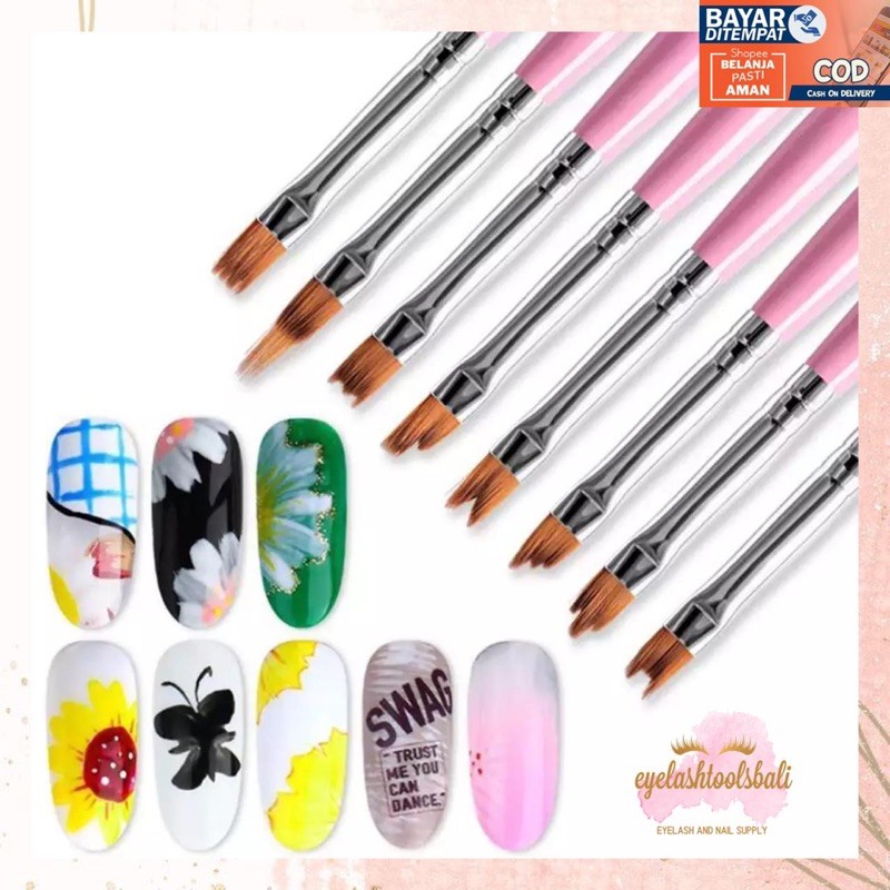 BRUSH NAIL ART UV GEL PEACH BENTUK BUNGA WARNA GRADASI