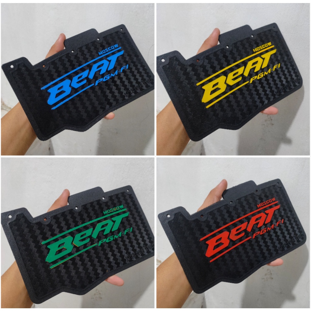 LIMITED EDITION MUDFLAP HONDA BEAT CARBON PELINDUNG MESIN + VACUM KARTON KARPET PENAHAN LUMPUR SPAKBOR TULISAN MOSCOW THAILAND HITAM HIJAU BIRU KUNING ORANGE SILVER BEAT FI BEAT NEW BEAT POP ESP PELINDUNG INJEKTOR