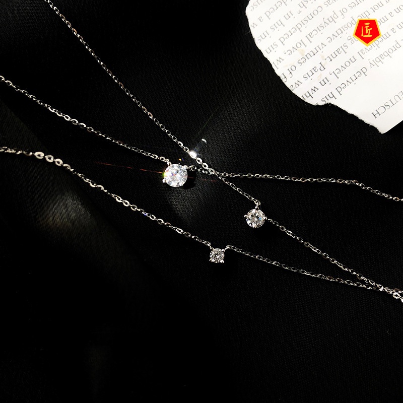 [Ready Stock]S925 Silver Flash Diamond Necklace Female Temperament  Simple Fashion