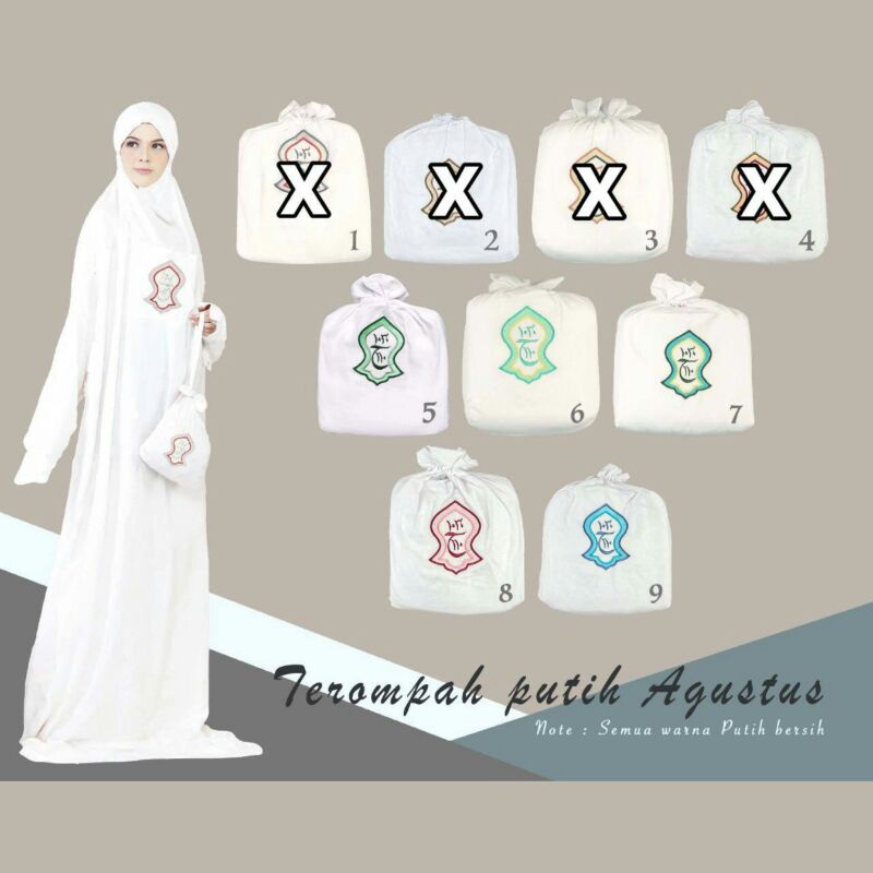 MJ MUKENA PUTIH TERUSAN HADRAMAUT BORDIR TEROMPAH WARNA DEWASA