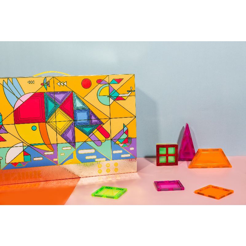 Gift box Top magnetic tiles 108 pcs with online course /setara connetix/mainan edukasi/happychild