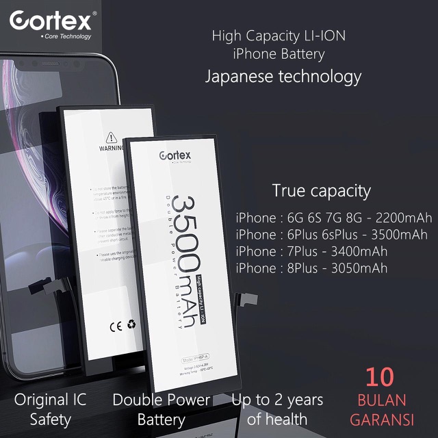 Cortex Bateray 6plus Battery Hight Capacity Original Batre Batrai Handphone 6+