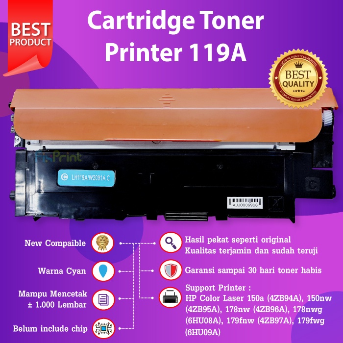 Cartridge Toner Compatible 119A W2090A W2091A W2092A W2093A Printer HP 150a 150nw 178nw 179nw 179fnw