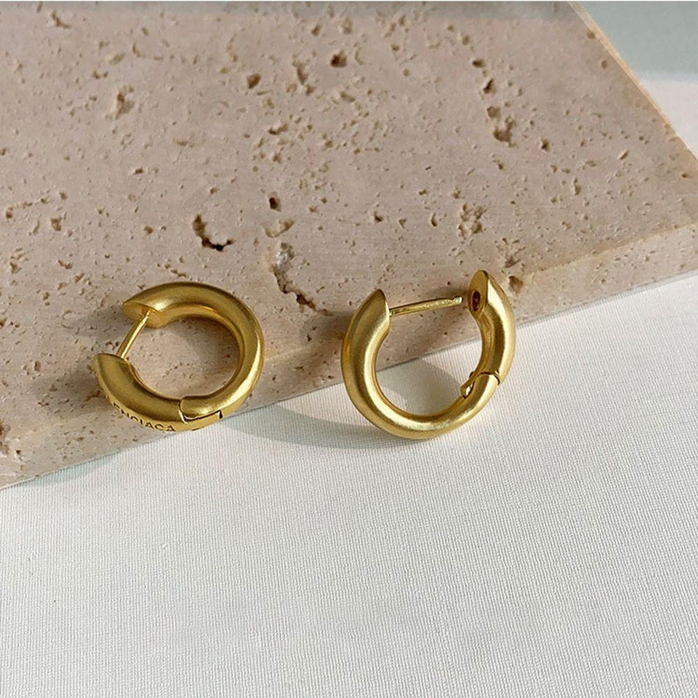 Rebuy Anting Emas Elegan Geometris Wanita Jarum Perak Tembaga Retro Perhiasan Perempuan