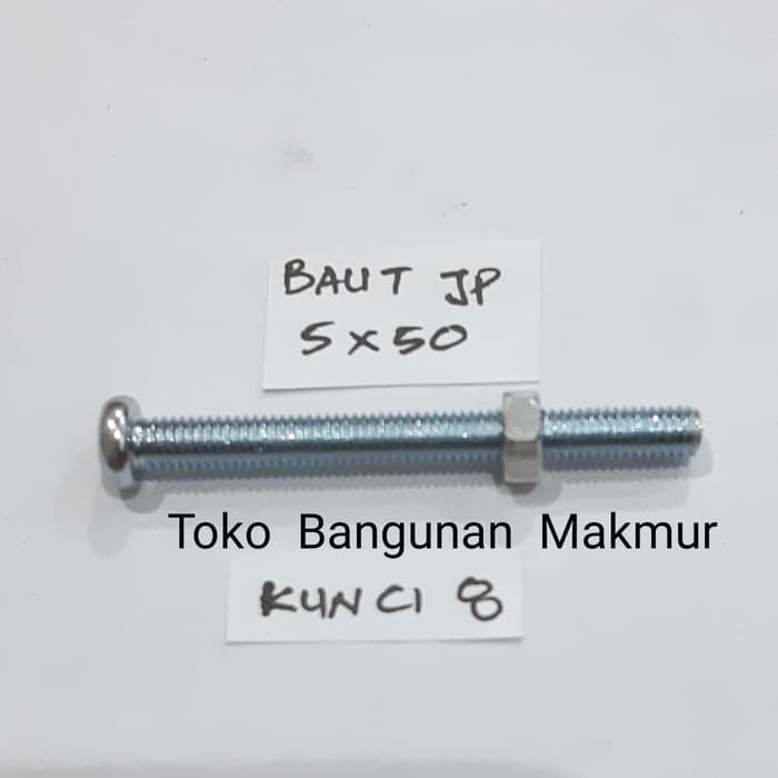 Baut Putih 5x50 + Mur Baut JP5x50 Kepala Obeng M5x50 M5 x 50 per 10 pcs