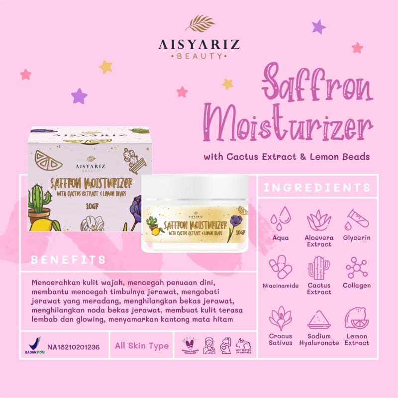 (READY) AISYARIZ BEAUTY SAFFRON MOUSTURIZER WITH CACTUS &amp; LEMON BEADS / Cream Aisyariz / Moisturizer Aisyariz