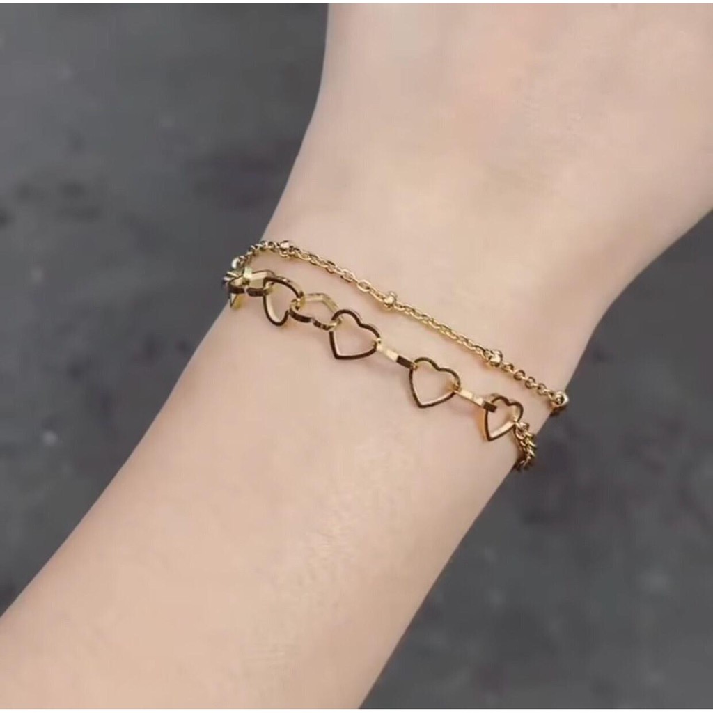 Jj Gelang Rantai Love Double Chain Rosegold Titanium Shopee Indonesia