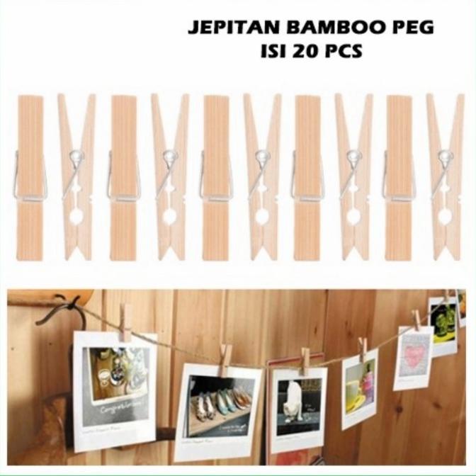 ] Jepitan bambu isi 20 pcs jepit jemuran foto baju dekorasi natural bamb