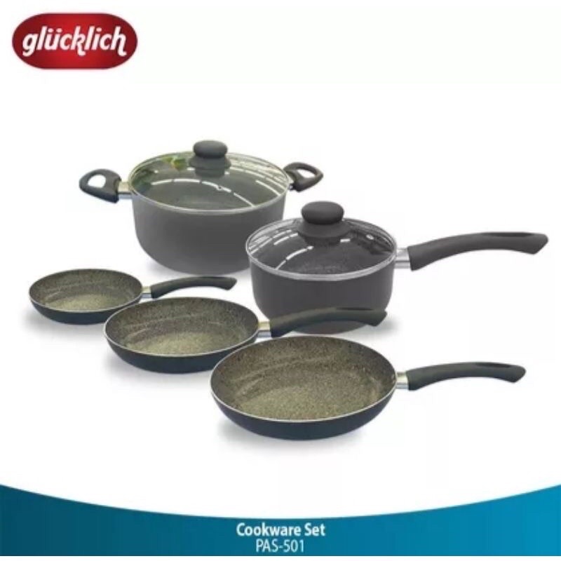 GLUCKLICH PAS-501 COOKWARE SET OF 5 MARBLE COATING SET PANCI